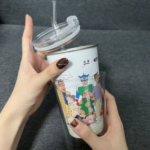 蜡笔小新联名古茗周边二创冷变杯小新高颜值可爱喝水咖啡杯子变色