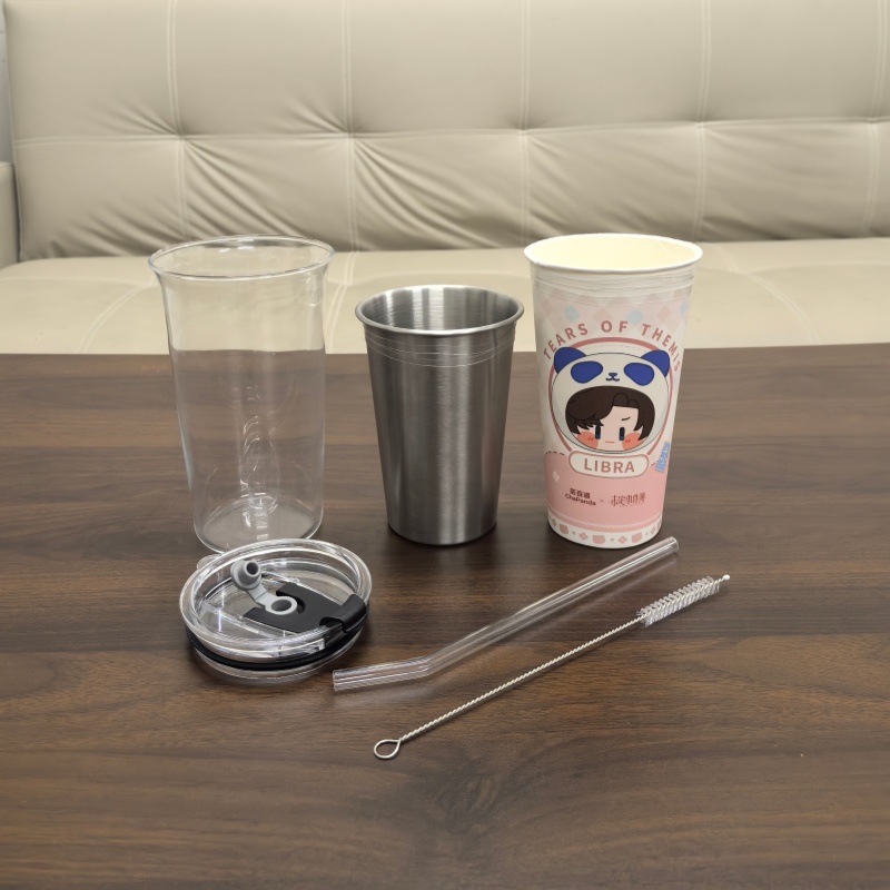 适配茶百道未定事件簿联名纸杯改造304不锈钢内胆带盖吸管外壳