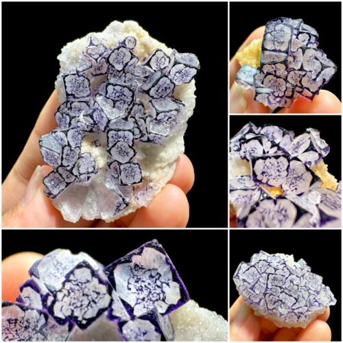 二维码紫边萤石天然矿物晶体矿石标本原石宝石奇石摆件观赏石收藏