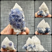 内蒙古骨干白蜡烛水晶八面体蓝萤石毒砂天然原矿石矿物晶体标本