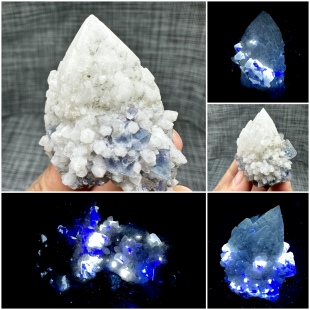 内蒙古白蜡烛骨干水晶八面体磷光荧光蓝萤石天然矿物晶体矿石标本