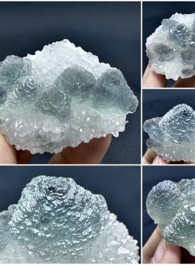 福建十字蓝心八面体阶梯状绿萤石水晶共生天然矿物晶体矿石标本