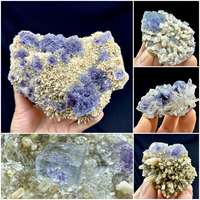 内蒙古溶蚀亮面蓝萤石水晶白云石天然矿物晶体矿石标本摆件教学