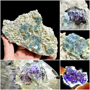 内蒙古幻影萤石水晶菱铁矿白云石辉铋矿天然原矿石矿物晶体标本