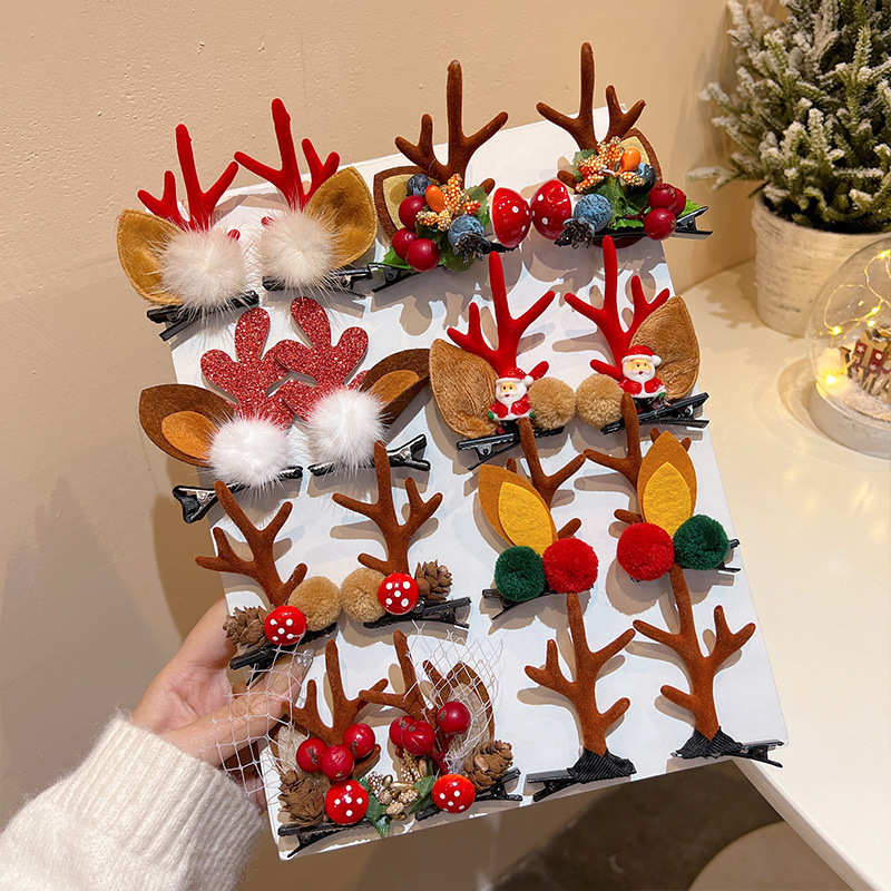 圣诞节发夹鹿角头饰女侧边刘海时尚森系仙美麋鹿夹子发箍配饰品