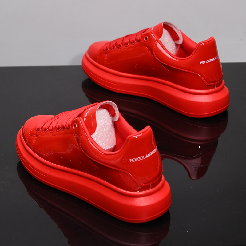 麦昆真皮亮面小白鞋男秋季情侣鞋