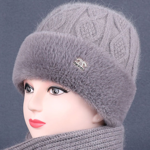 中老年人帽子女妈妈秋冬加绒护耳保暖帽老人奶奶防寒老太太毛线帽