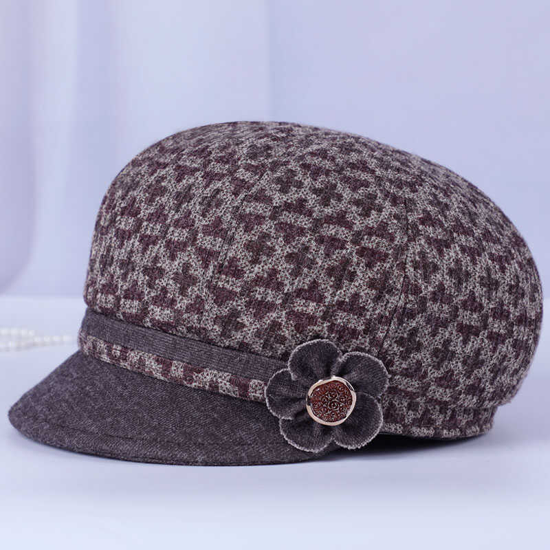 鸭舌帽女保暖妈妈老人时装帽冬天