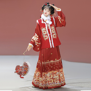 花至【龙凤呈祥】新年明制原创汉服女方领比甲马面裙拜年冬款加绒