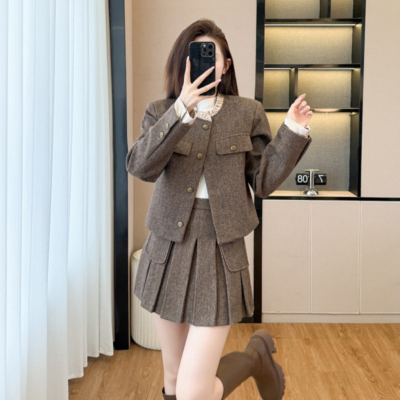 毛呢套装女2026秋季新款千金风西装外套一整套裙