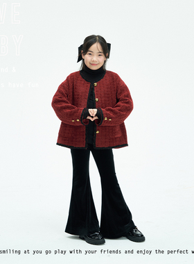 LBQ原创童装  经典红色香风外套+喇叭丝绒裤+丝绒半裙