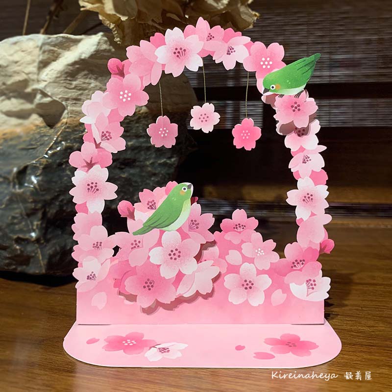 日本新款春季樱花树花丛青鸟精美创意立体手工祝福教师节万用贺卡