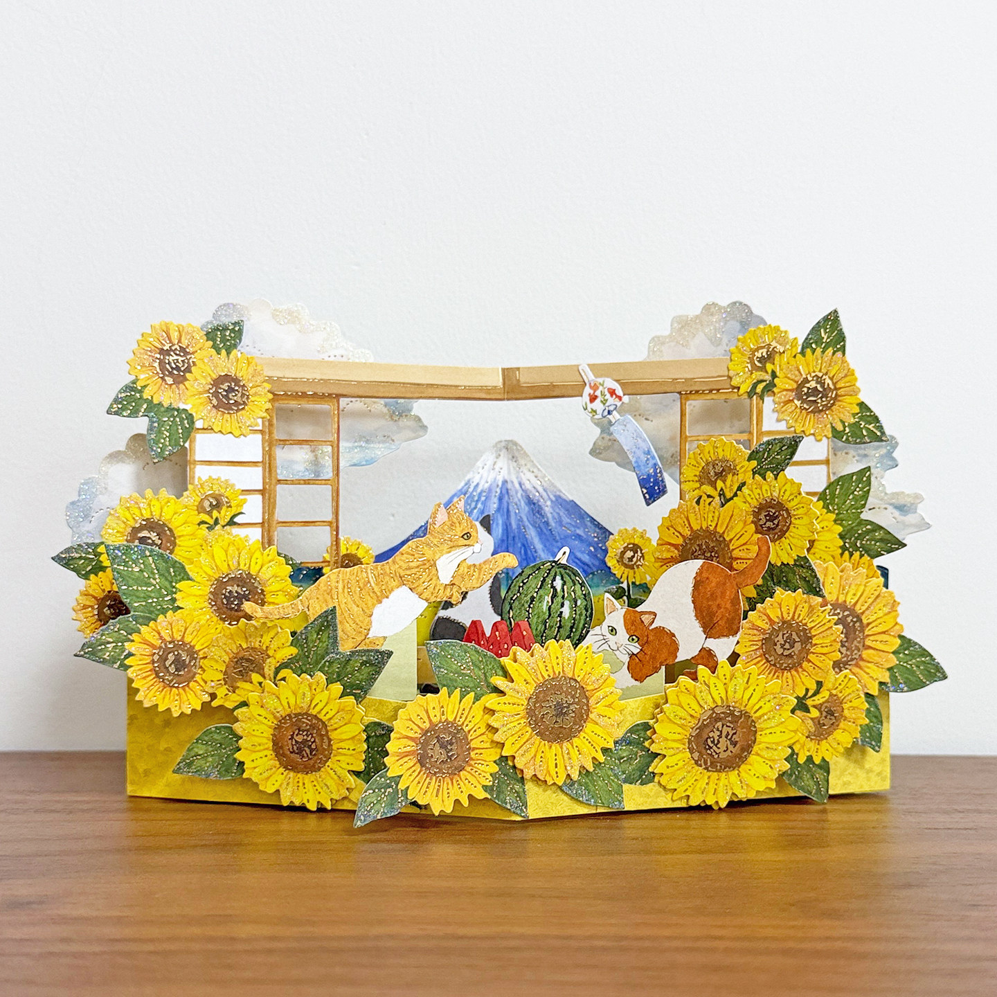 日本代购现货带信封手写教师节向日葵卡片立体花朵贺卡创意礼品