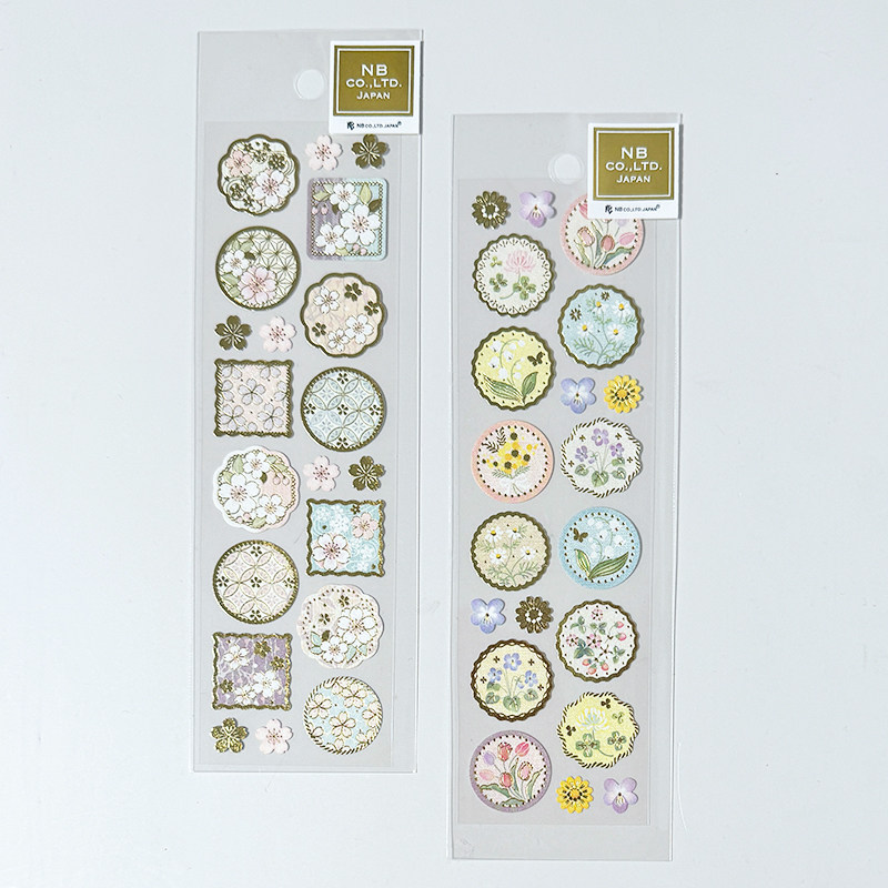 日本新款人气邮票框装饰记事本日记手账粘性贴画花卉图案素雅贴纸
