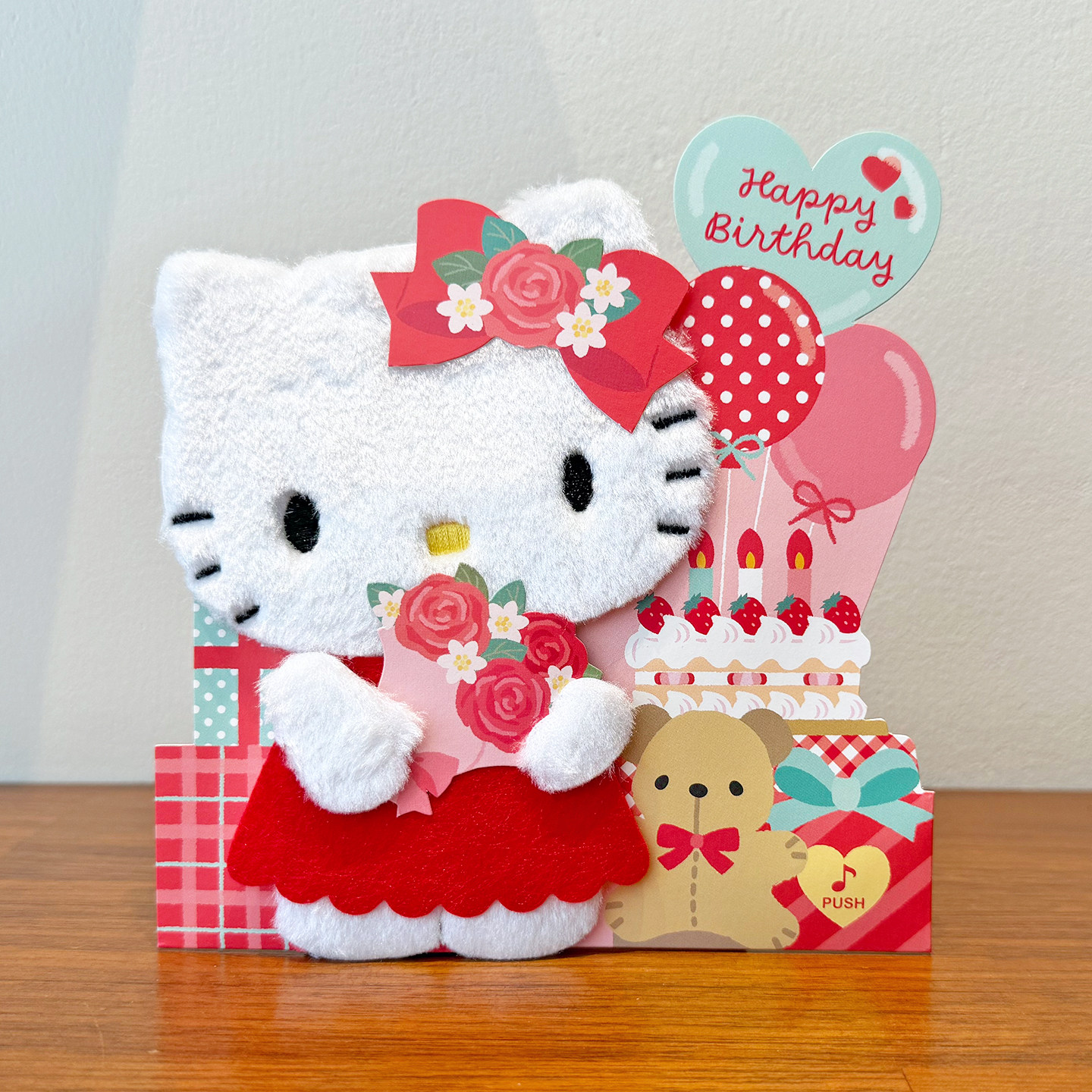 日本人气HelloKitty毛绒贺卡生日祝福可爱立体造型音乐发光卡片