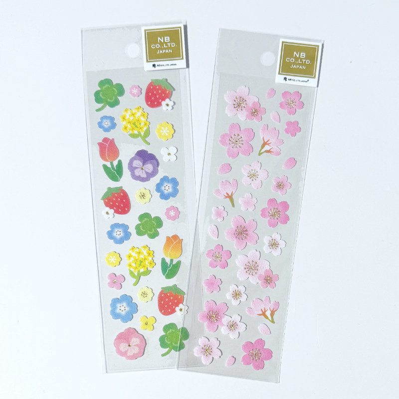 日本新款人气樱花季春天限定绒立体手账粘性草莓四叶草樱花贴纸