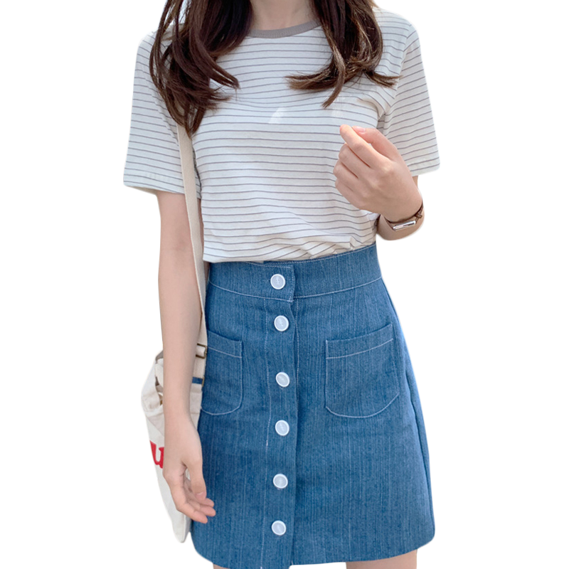 條紋t恤女短袖2023新款女裝夏裝棉質(zhì)寬松簡約洋氣百搭體恤衫上衣