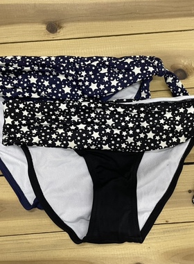 外单两系侧女装三角泳裤-- 星星横间款FA111橄绿白间/假侧带星星