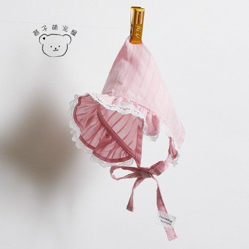 燕子萌宠屋韩国代购louisdog宠物猫狗新款条纹和蕾丝粉色阿德帽子