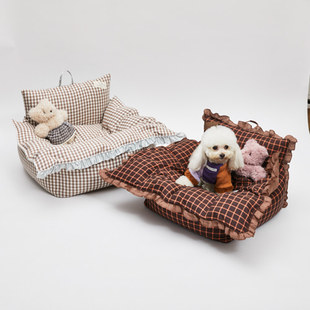 燕子萌宠屋韩国代购Louisdog猫狗新款条纹蝴蝶结车载舒适小窝