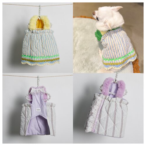 现货/燕子韩国宠物衣服代购 louisdog吊带夹棉背心 保暖上衣