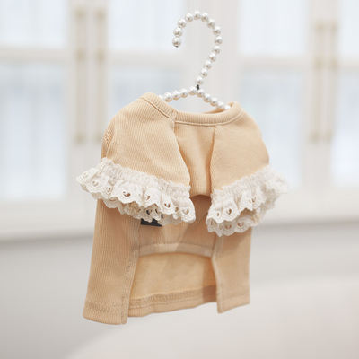 燕子萌宠屋韩国代购cocochien宠物猫狗圆领刺绣花边袖口短袖上衣