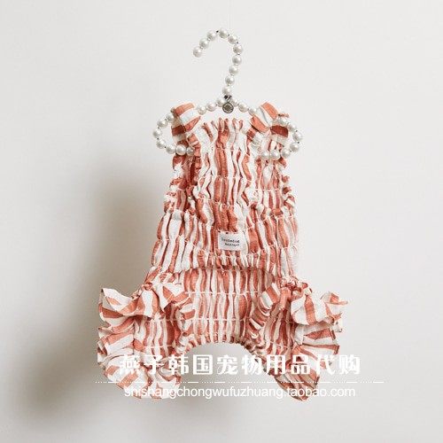 燕子韩国宠物衣服代购 louisdog内搭连体裤保暖条纹褶皱红灰双色