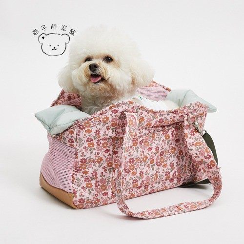 燕子萌宠屋韩国代购louisdog宠物猫狗花朵印花双肩带外出包