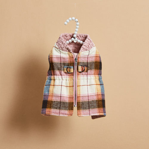 燕子萌宠屋韩国代购Louisdog小型猫狗格子秋冬外套上衣可牵引