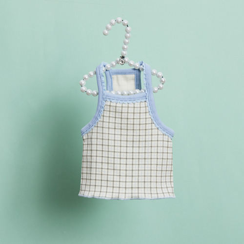 燕子萌宠屋韩国代购Louisdog小型猫狗夏季格子背心上衣