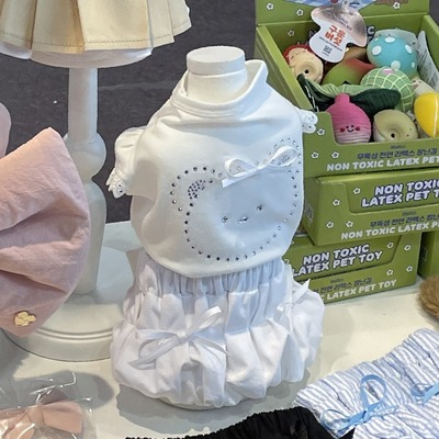 现货/燕子萌宠屋韩国代购meaningless小型猫狗小熊烫钻蕾丝边上衣