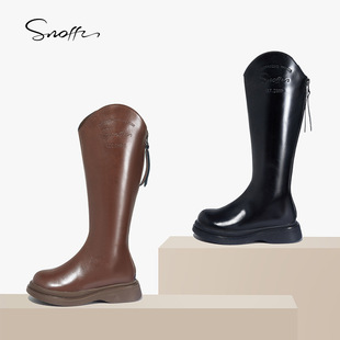 斯纳菲秋冬新款儿童长筒靴棕色女童单靴黑色中大童女孩靴子马丁靴