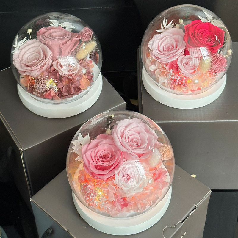 永生花玫瑰水晶球玻璃罩真花成品摆件送女友送妈妈母亲节生日礼物