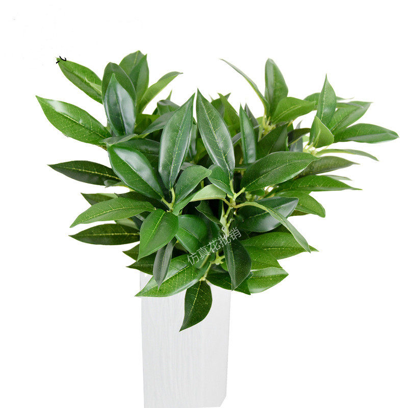 高品质仿真月桂叶4叉桂花叶手感过胶假树叶冬青叶植物墙插花装饰