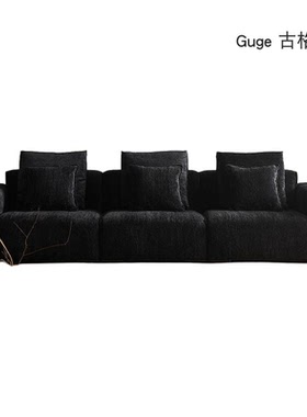 Guge 古格 |  雪尼尔saba像素布艺复古豆腐块黑色转角组合沙发