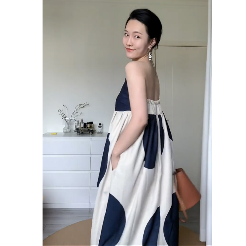 旅游拍照海边度假波点长裙