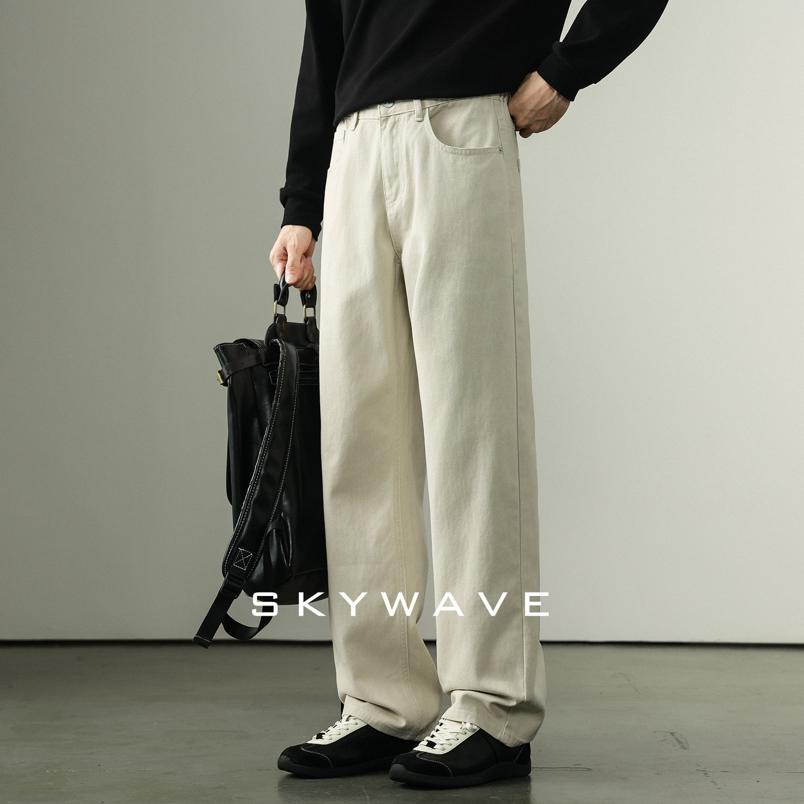 老钱风轻奢白色牛仔裤男士秋冬新款通勤百搭纯棉休闲宽松直筒长裤