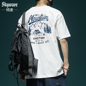 宽松圆领印花半袖 潮牌纯棉体恤美式 t恤男夏季 三本针260g重磅短袖