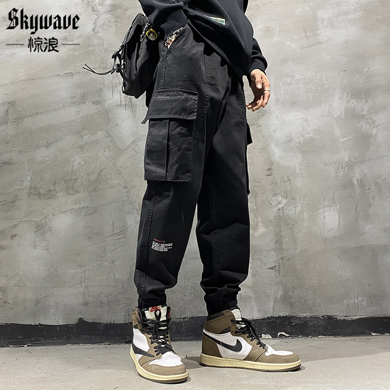 冬季新款潮牌工装裤男宽松加肥加大码胖子加绒加厚束脚裤子休闲裤
