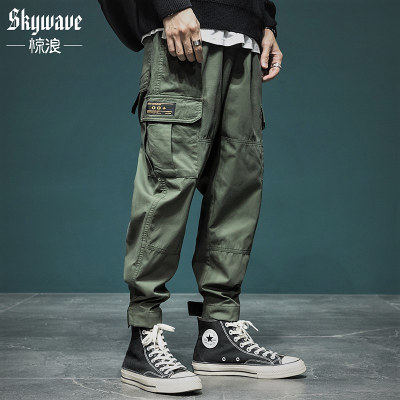 潮牌工装宽松加绒束脚休闲裤男