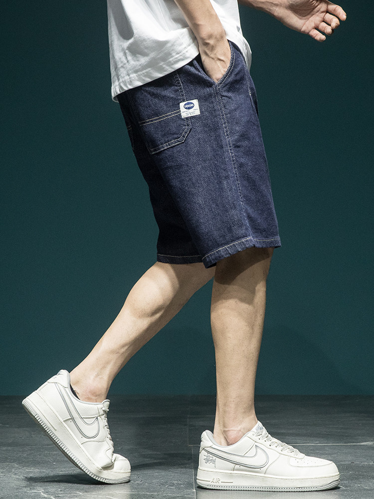 JAPANESE VERSATILE PRIMARY COLOR DENIM SHORTS MENS SUMMER LOOSE PLUS SIZE FAT ELASTIC WAIST PLUS FAT PLUS FIVE-POINT PANTS