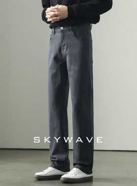 row风土耳其丹宁岩石灰色牛仔裤男士秋冬宽松弹力休闲直筒长裤子