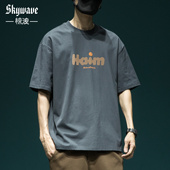 休闲百搭字母印花宽松大码 圆领重磅短袖 潮牌新款 美式 体恤 T恤男士