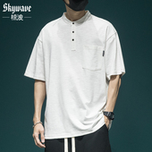 短袖 夏季 薄款 美式 亨利领休闲半袖 男士 宽松大码 T恤上衣 潮牌polo衫