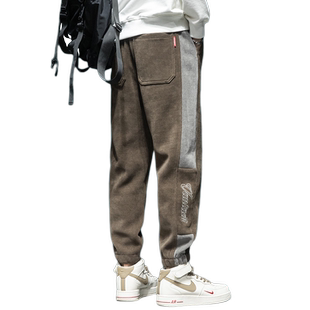 高端雪尼尔裤子男休闲裤宽松大码束脚卫裤设计感新款潮牌运动长裤