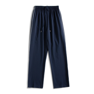 做工好藏蓝色校服裤男女学生秋季宽松直筒裤子一条线细边运动长裤