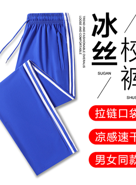 两条杠冰丝校服裤宝蓝色中小学生男女速干直筒运动裤匆匆那年同款