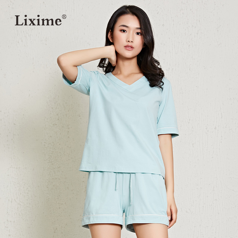 林夕梦女士纯色短袖套装家居服