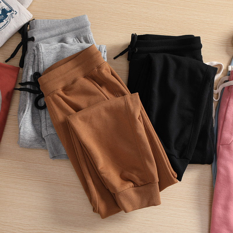 重磅面料！高克重纯棉卫裤内里毛圈面料2022日系潮流姜黄色长裤男