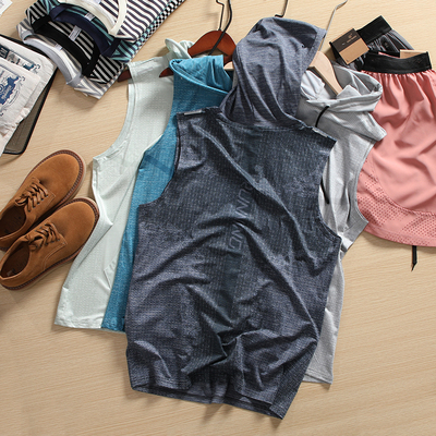 网眼透气速干连帽背心！安家同款无袖T恤！欧美余单套头流行短袖